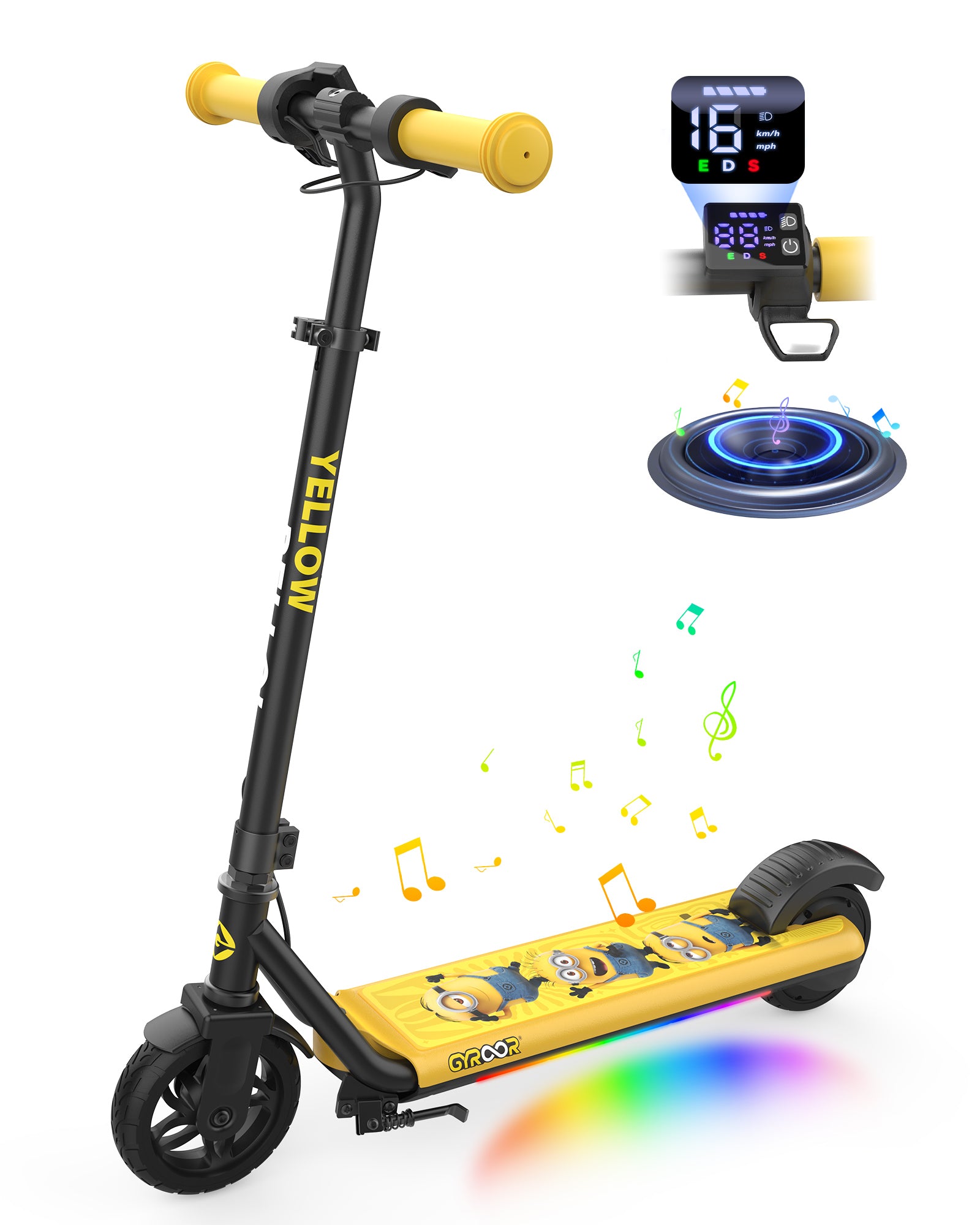 Minions | Gyroor Kinder-Elektroroller 180W mit einstellbarer Höhe und Geschwindigkeit