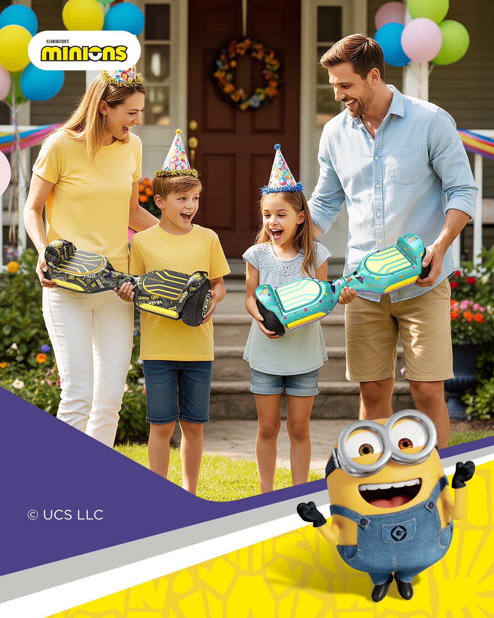 Minions | Gyroor Offroad-Hoverboard 500 W mit LED-Leuchten und Bluetooth für Kinder im Alter von 6 bis 12 Jahren