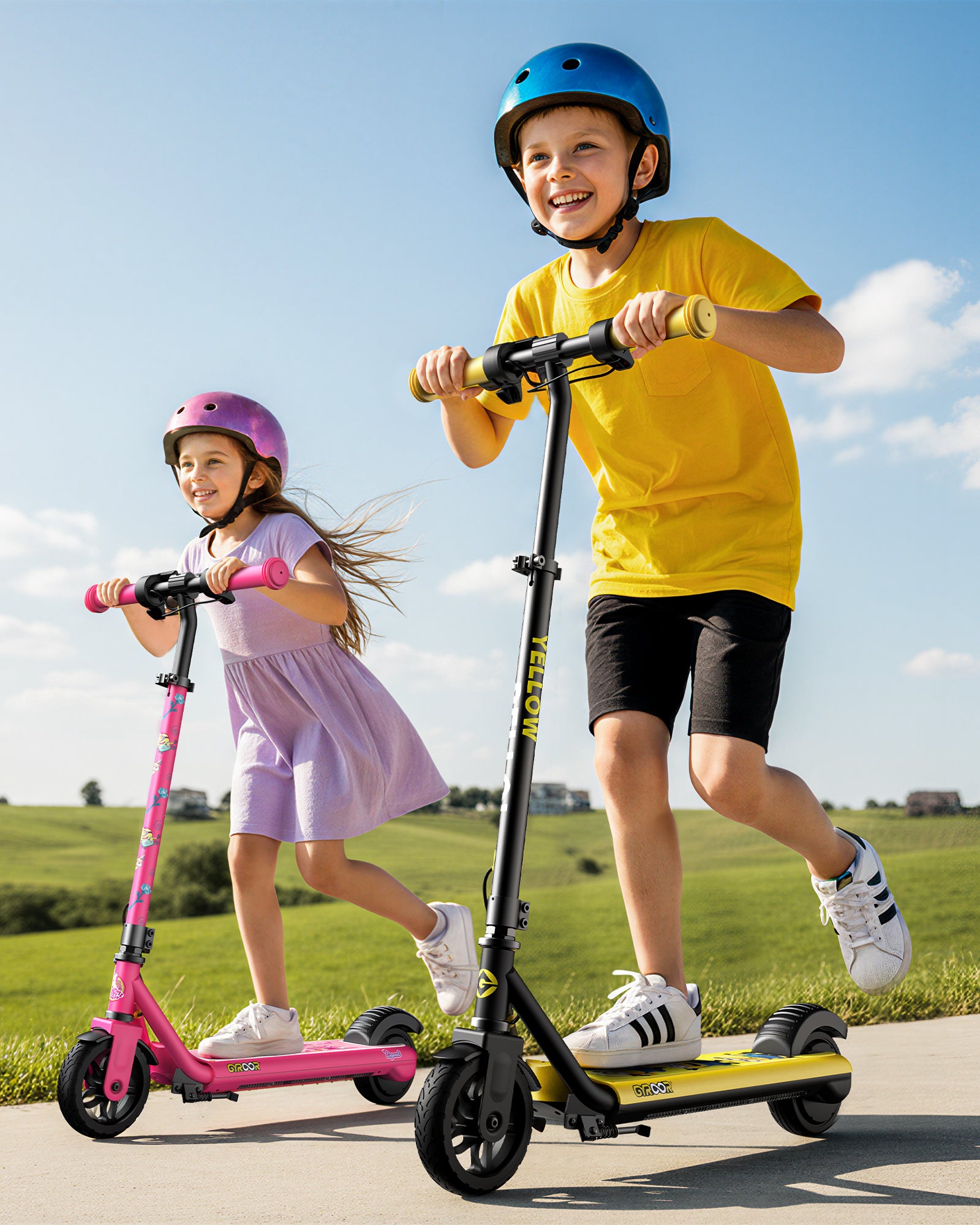 Minions | Gyroor Kinder-Elektroroller 180W mit einstellbarer Höhe und Geschwindigkeit