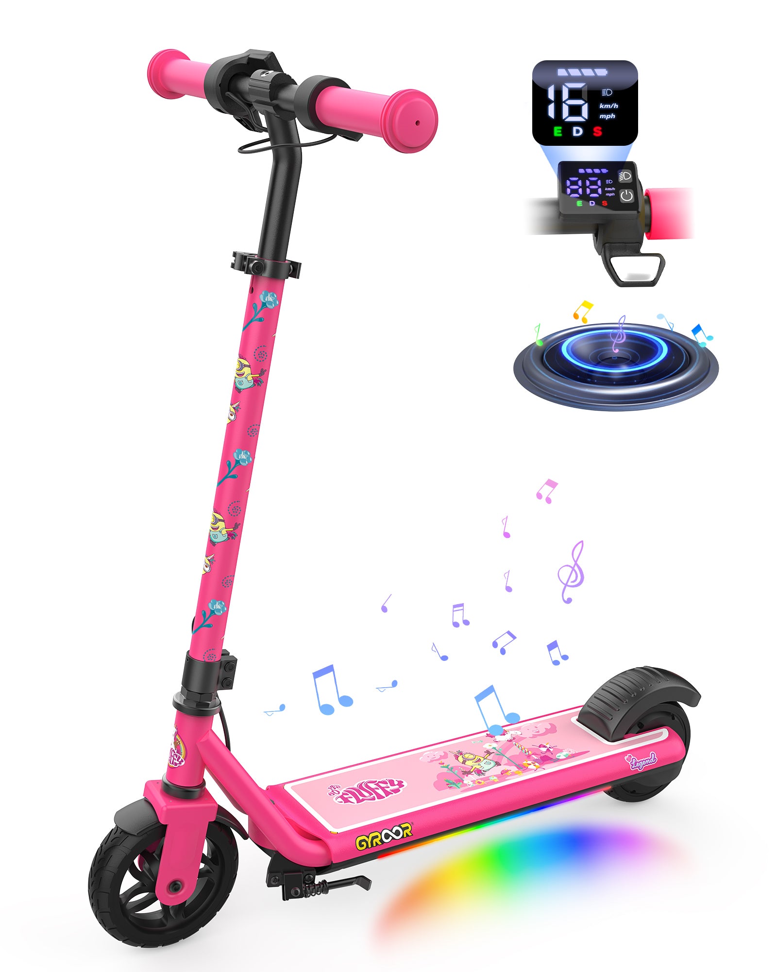 Minions | Gyroor Kinder-Elektroroller 180W mit einstellbarer Höhe und Geschwindigkeit