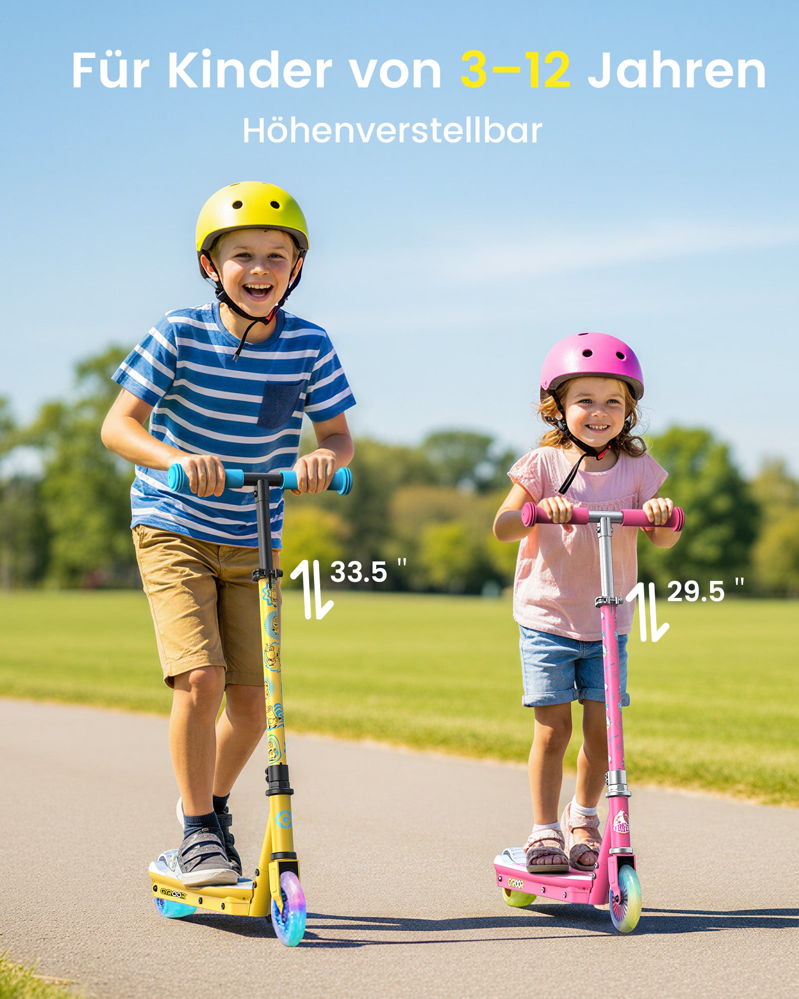 Minions | Gyroor Kinder-Elektroroller mit einstellbarer Höhe und verstellbarem Lenker