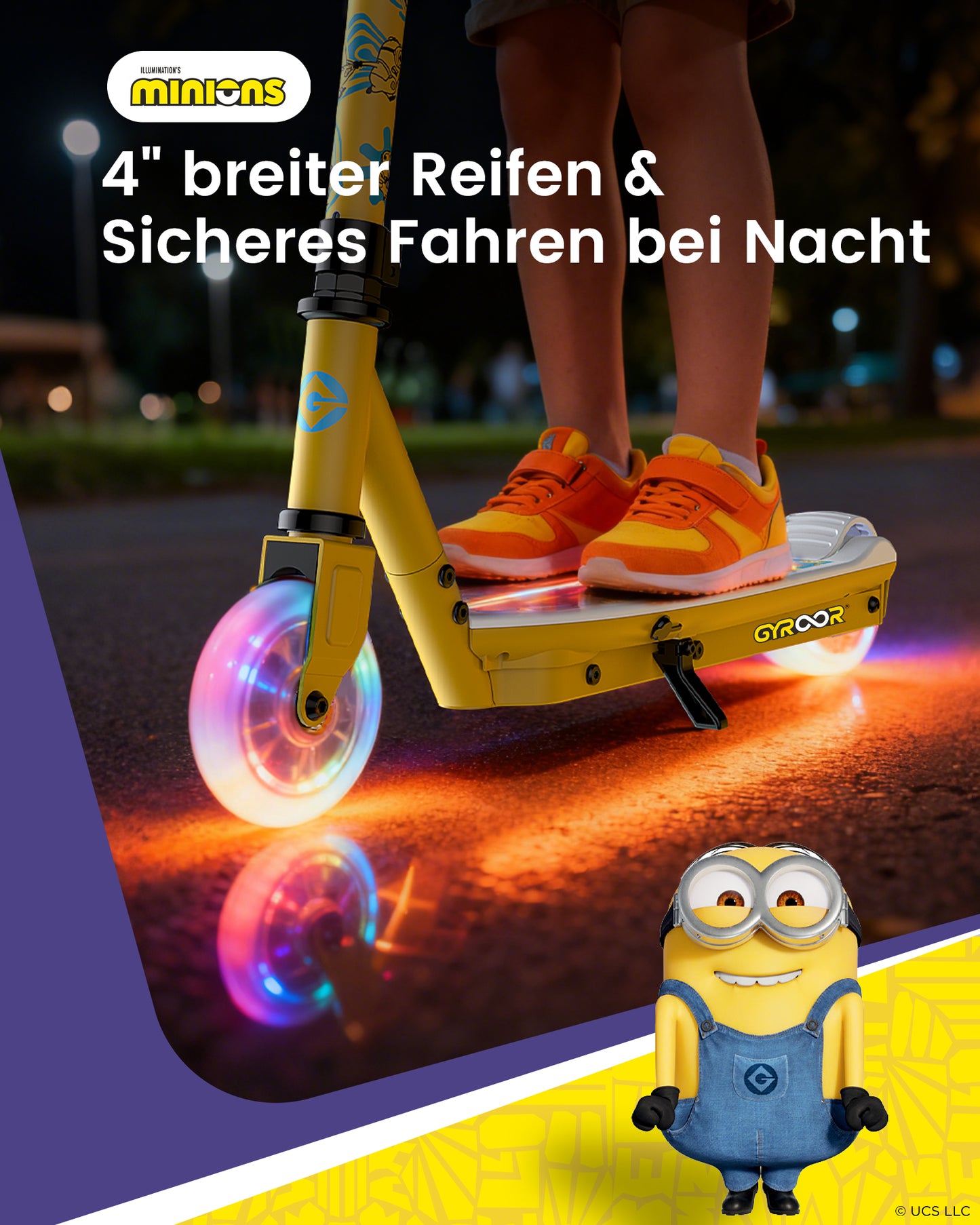 Minions | Gyroor Kinder-Elektroroller mit einstellbarer Höhe und verstellbarem Lenker