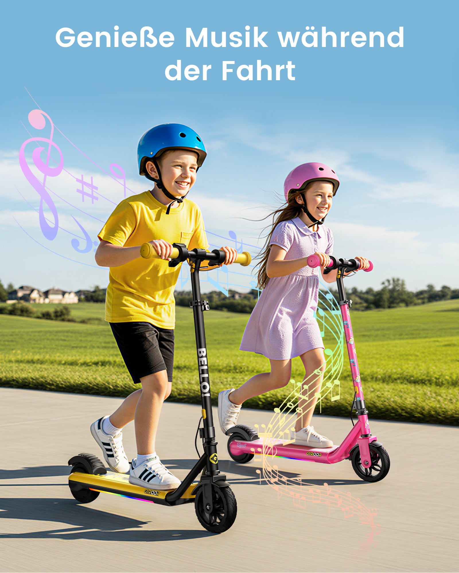 Minions | Gyroor Kinder-Elektroroller 180W mit einstellbarer Höhe und Geschwindigkeit