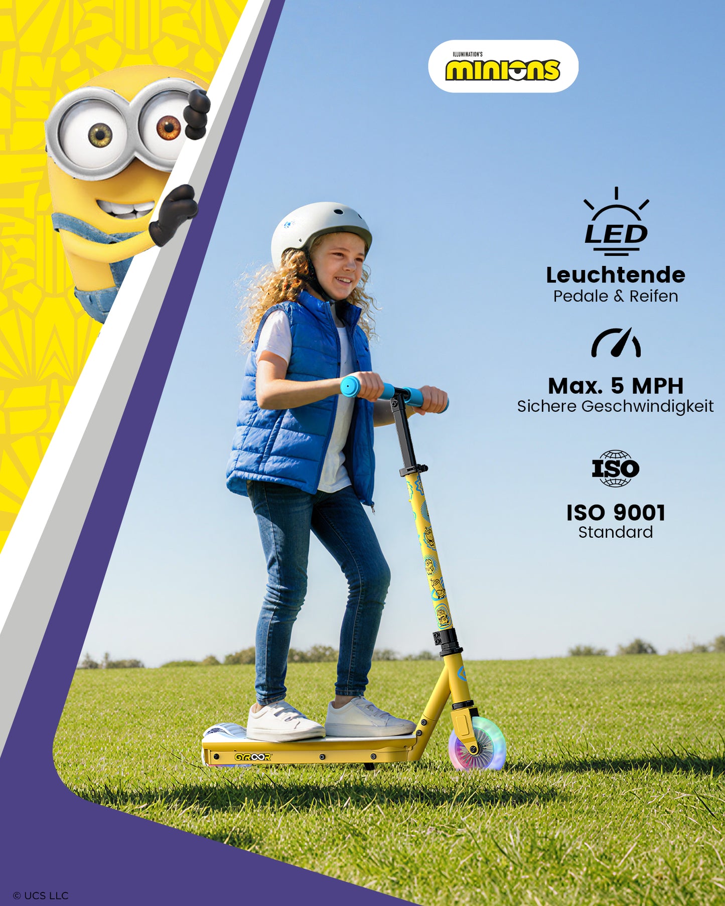 Minions | Gyroor Kinder-Elektroroller mit einstellbarer Höhe und verstellbarem Lenker
