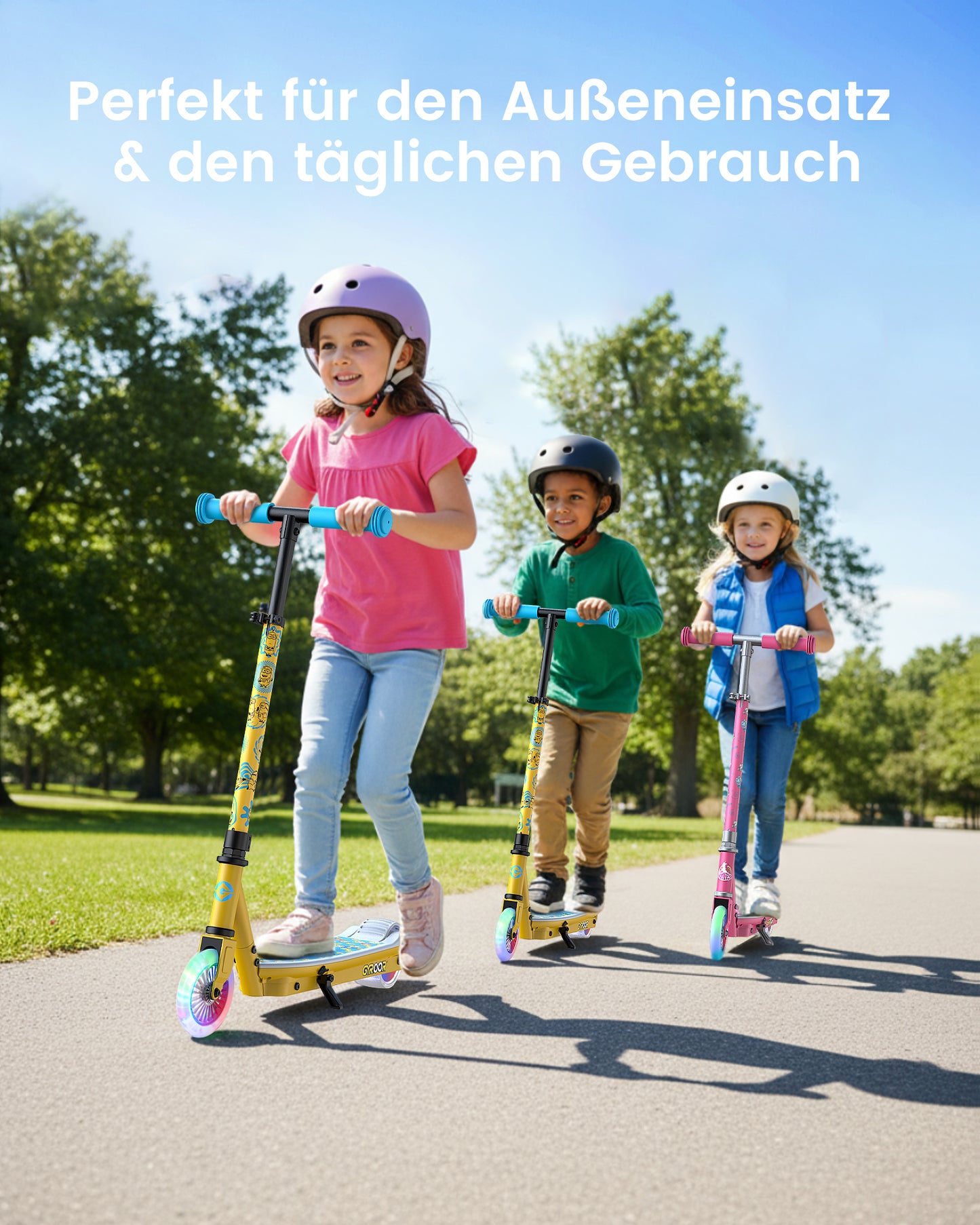 Minions | Gyroor Kinder-Elektroroller mit einstellbarer Höhe und verstellbarem Lenker