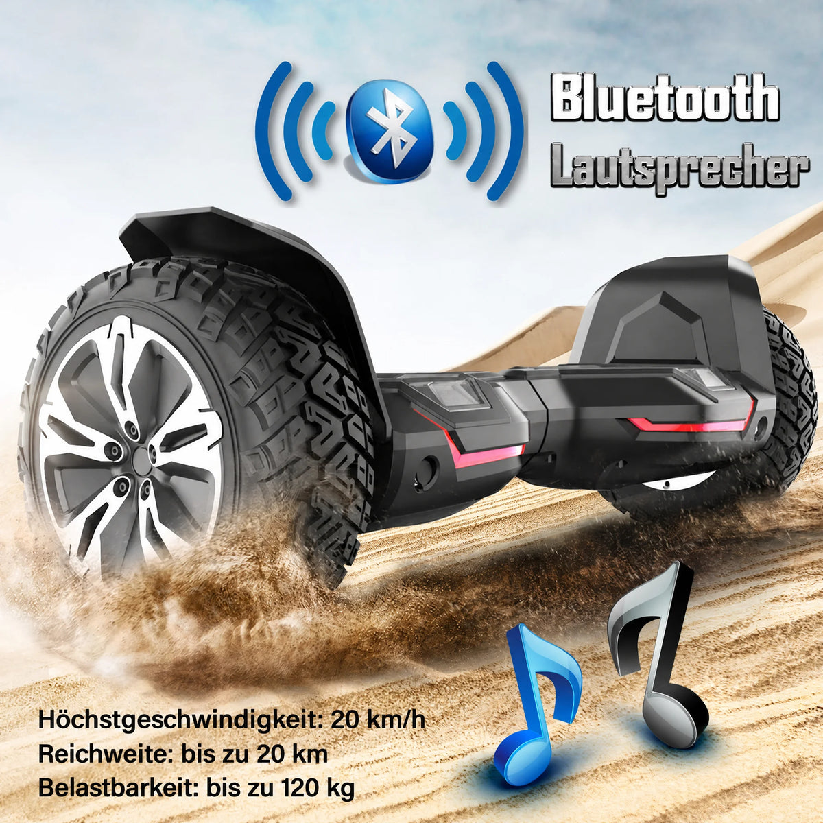 Gyroor G2 Gelände Hoverboard mit Bluetooth Lautsprecher, 20 km Reichweite und 20 km/h Höchstgeschwindigkeit