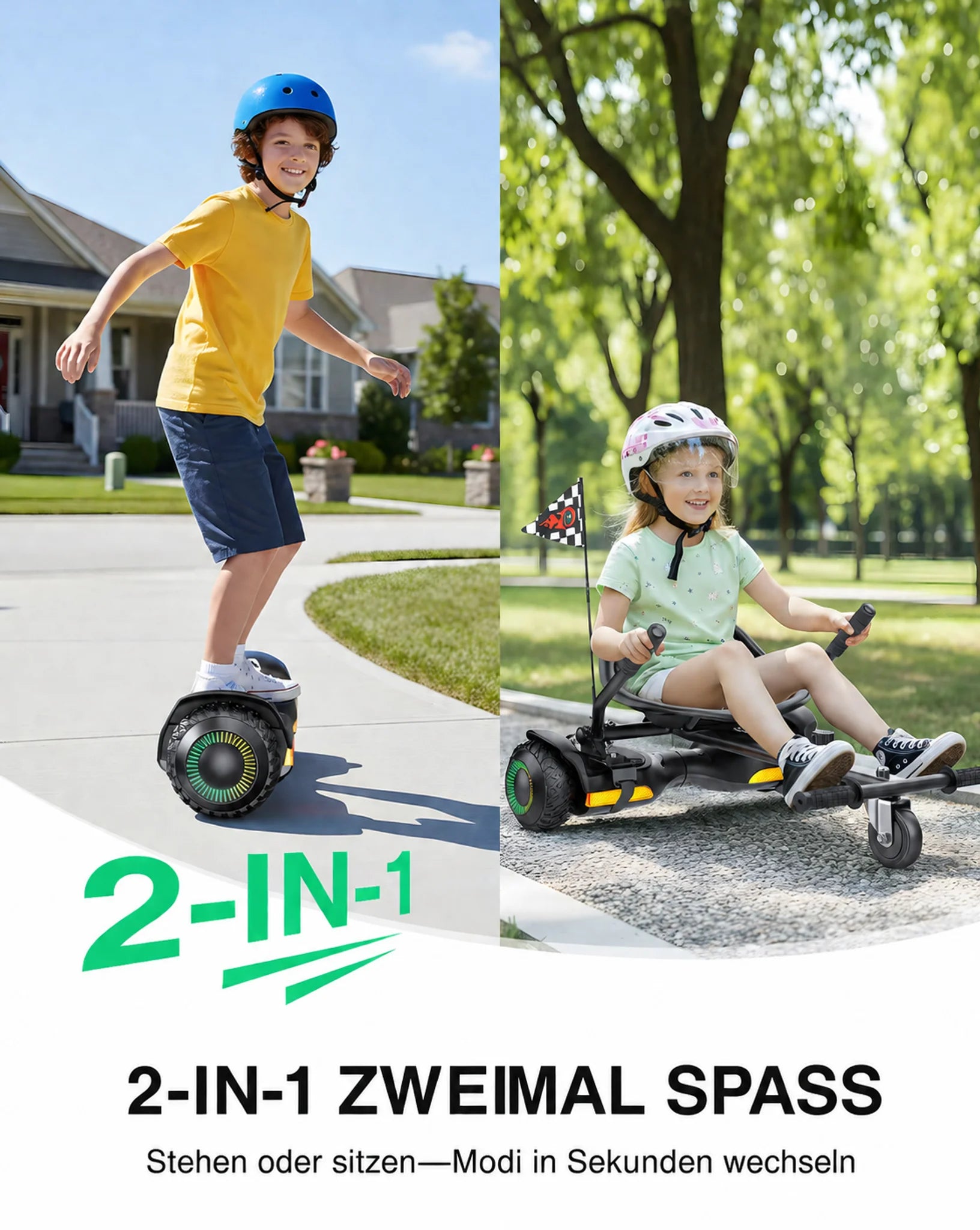 Gyroor Selbstbalancier-Roller mit K1 Sitzaufsatz für Kinder, im Stehen oder Sitzen fahrbar