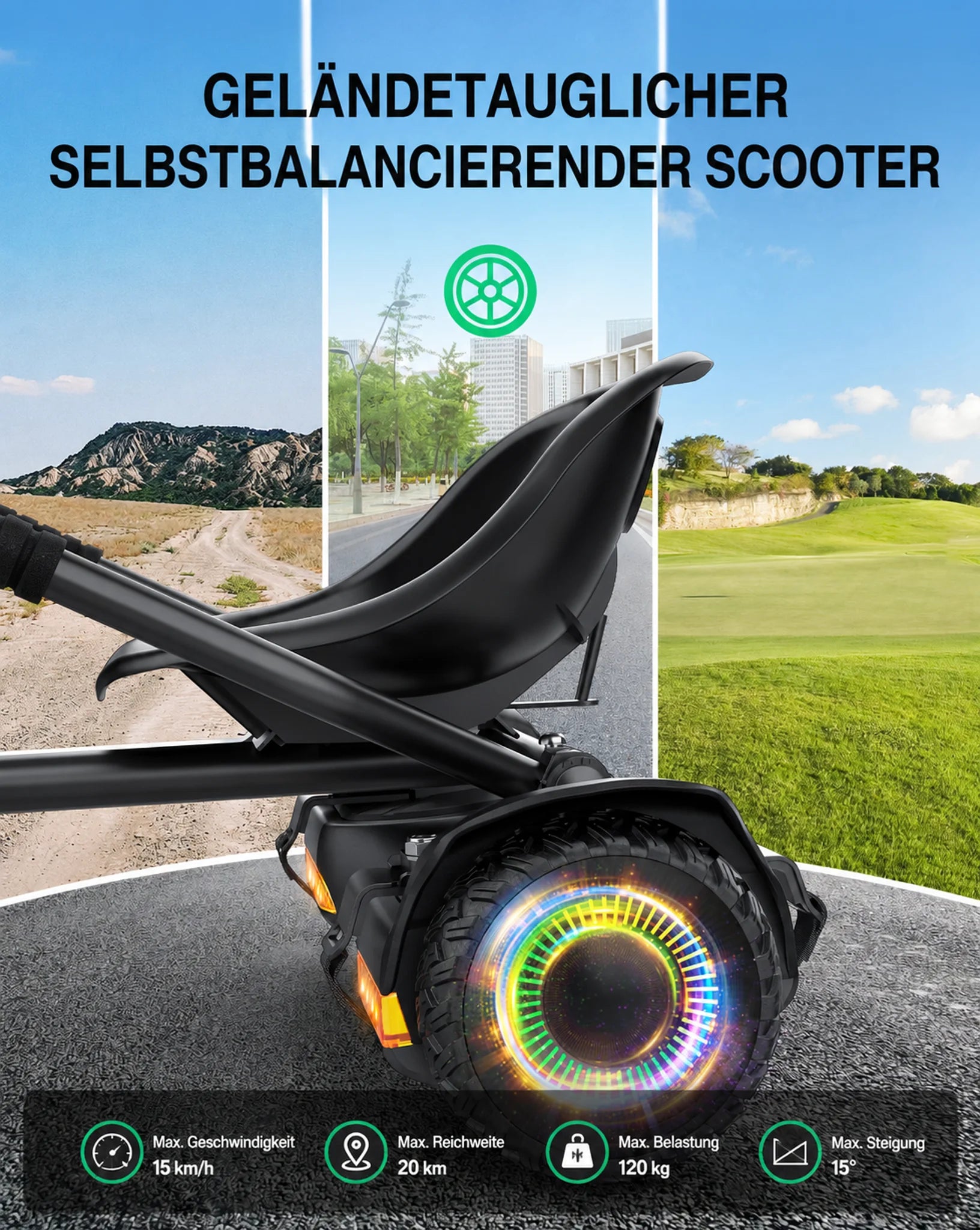 Gyroor Selbstbalancier-Roller mit K1 Sitzaufsatz für Fahrten auf verschiedenen Untergründen