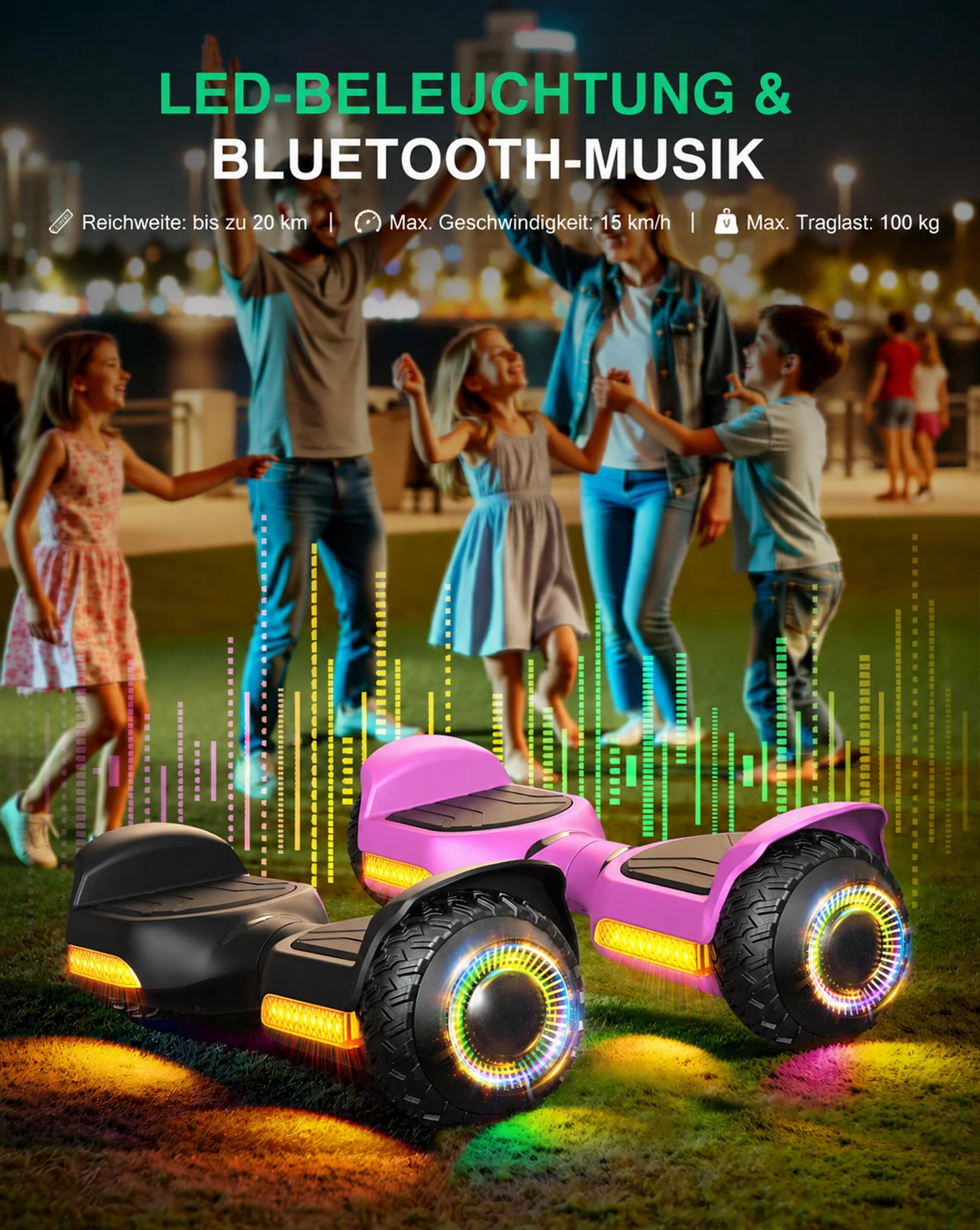 Gyroor Kinder-Hoverboard mit bunten LED-Leuchten, Bluetooth-Musik und 15 km/h Höchstgeschwindigkeit