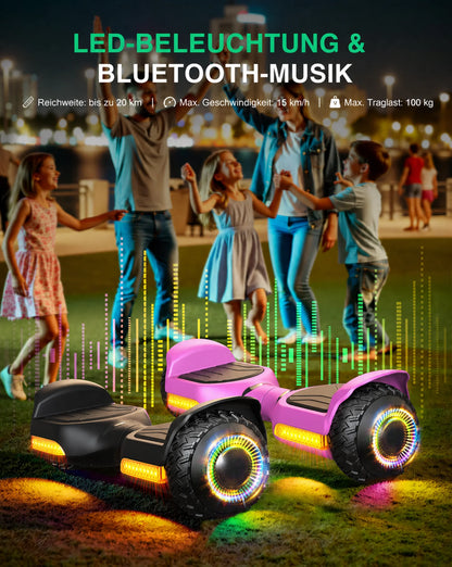 Gyroor Kinder-Hoverboard mit bunten LED-Leuchten, Bluetooth-Musik und 15 km/h Höchstgeschwindigkeit